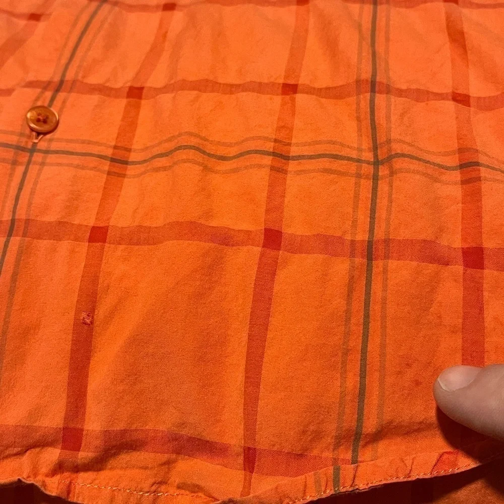 Armani Exchange Men's Orange Plaid Button Down Shirt Small